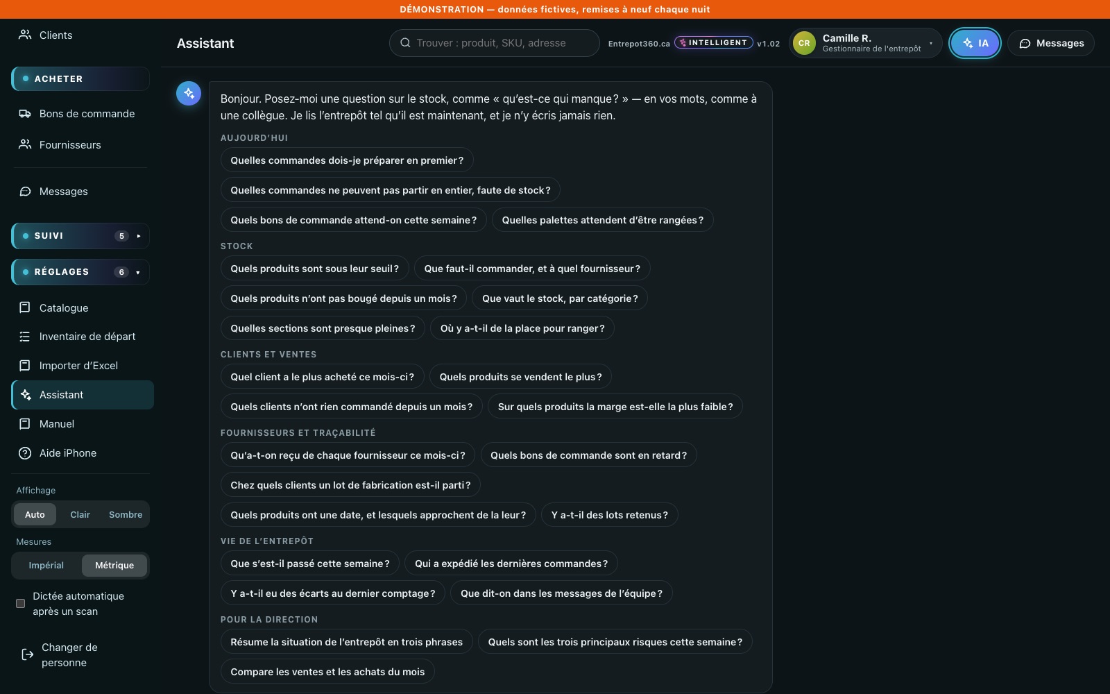L’assistant d’une entreprise : des questions toutes prêtes sur les commandes à préparer, les seuils, les clients et les fournisseurs